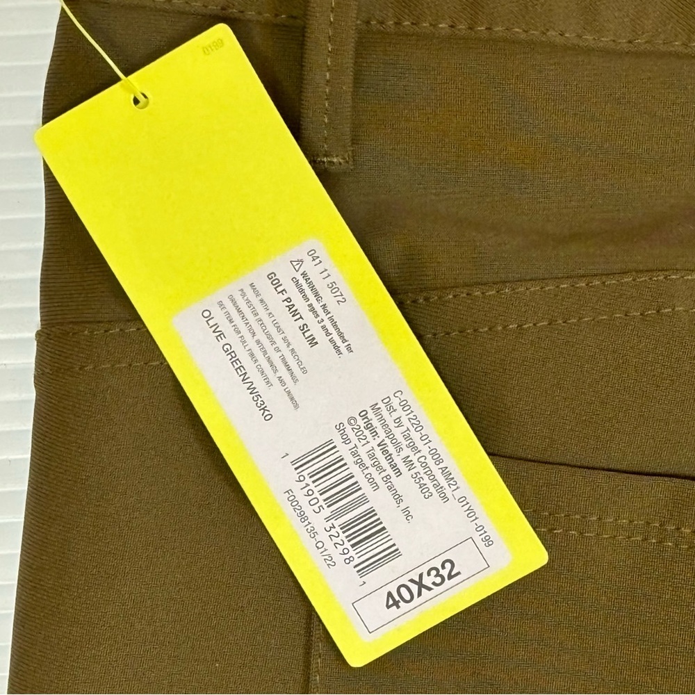 NWT Golf Pant Slim Olive Green 40 x 32 All In Motion - Picture 10 of 12